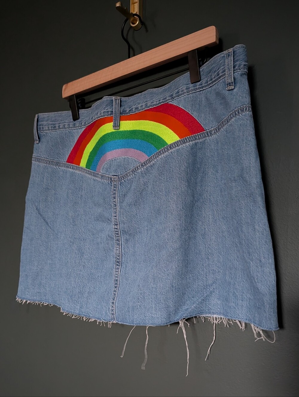 Denim Mini Skirt For Pride With Embroidered Rainbow
